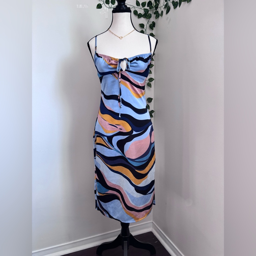 Tank Top Midi Dress Size XS Blue, Pink, Yellow 60s Print spring summer